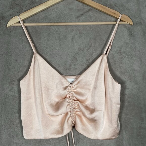 Aritzia Wilfred Verso Camisole Size Small Silky Satin Cropped Ruched Top V Neck - Picture 2 of 12